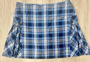 Lands’ End Women’s 16+ Blue Plaid Pleated Skort Built-In Shorts Preppy Uniform